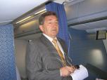 Dmitry Kiva, General designer of ASTC ANTONOV, carrying out a briefing in passenger cabin of AN-148